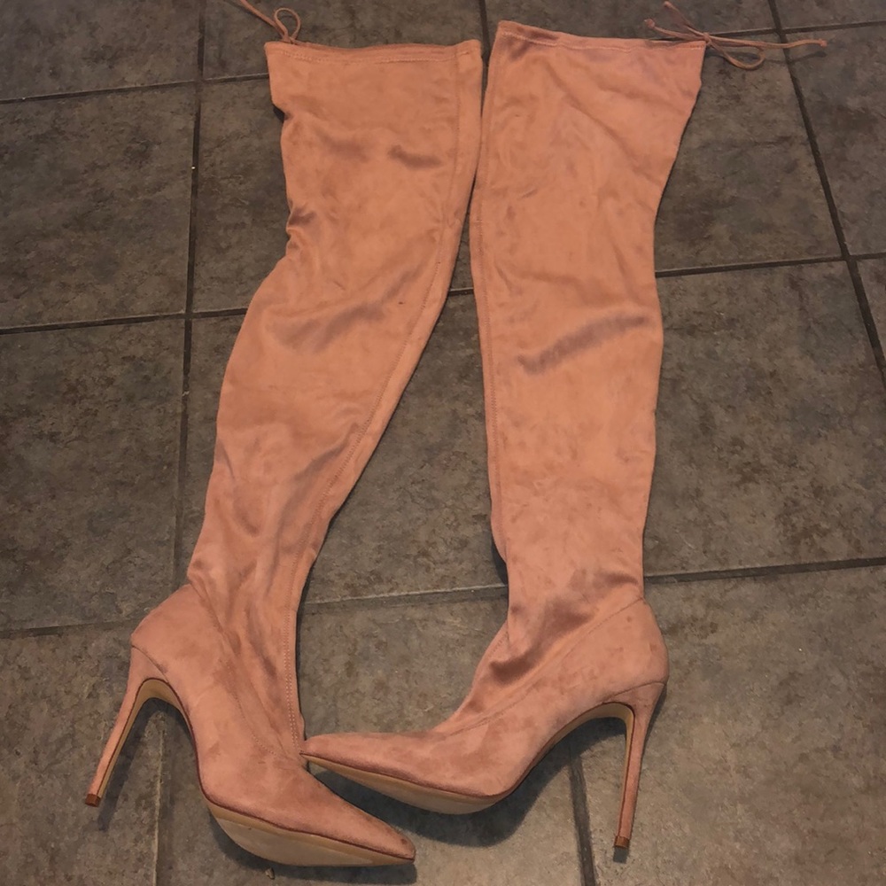 Suede Thigh High Boots Light Pink